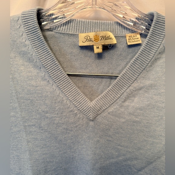 Peter Millar Size Medium Silk Cotton Cashmere Blend Sweater Vest Light Blue Golf - Picture 2 of 9